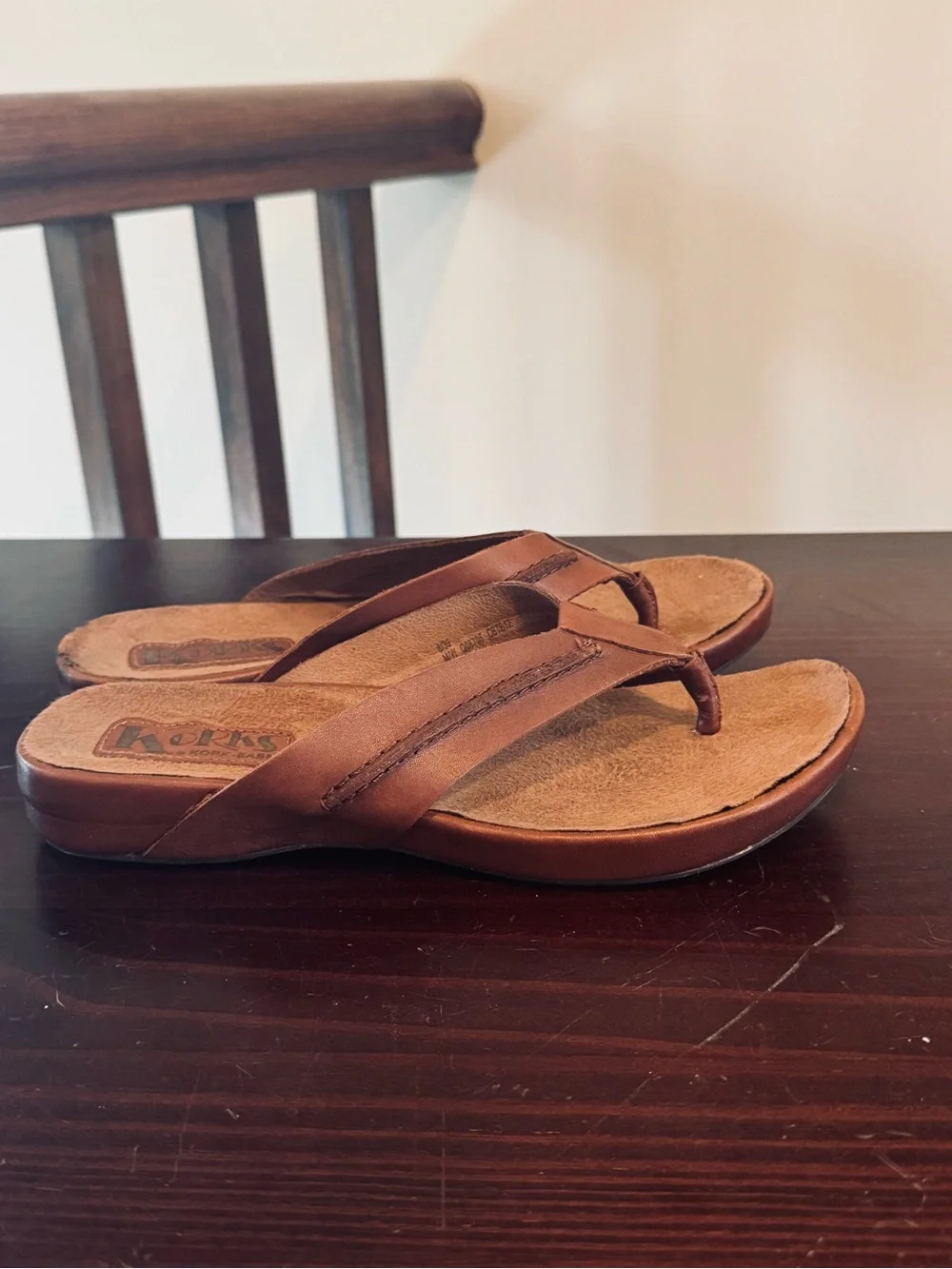 Korks Brown Leather Flip flops size 8